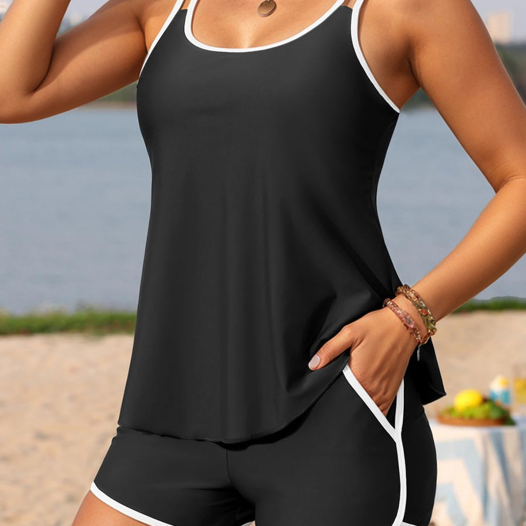 Damen Sportliches Tankini-Set mit weichen Trägern und modischen Shorts R&B