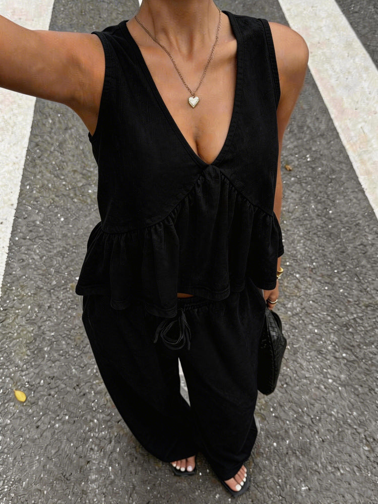 Damen Freizeitoberteil mit weitem Schnitt und lockerer Hose R&B