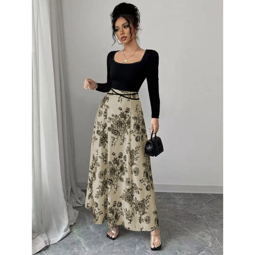 Damen Maxirock mit floralem Design und elastischer Taille R&B