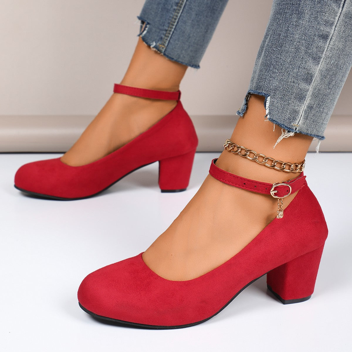 Damen Blockabsatz-Pumps mit verstellbarem Riemen und elegantem Stil R&B