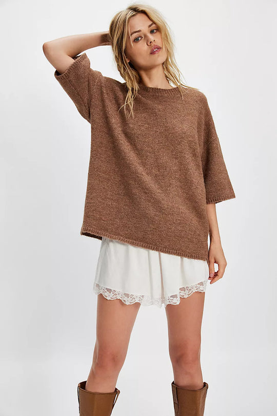 Damen Stylish halbtransparentes Sweatshirt mit Spitze und lässigem Schnitt R&B