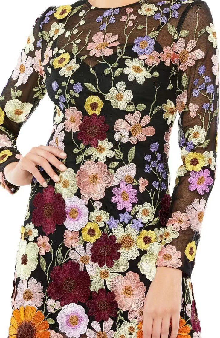 Damen Gesticktes Blumenkleid R&B