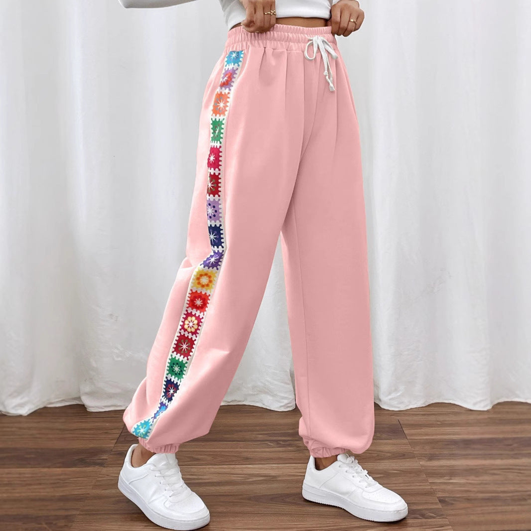 Damen Freizeit-Hose mit buntem Blumenmuster und elastischem Bund R&B