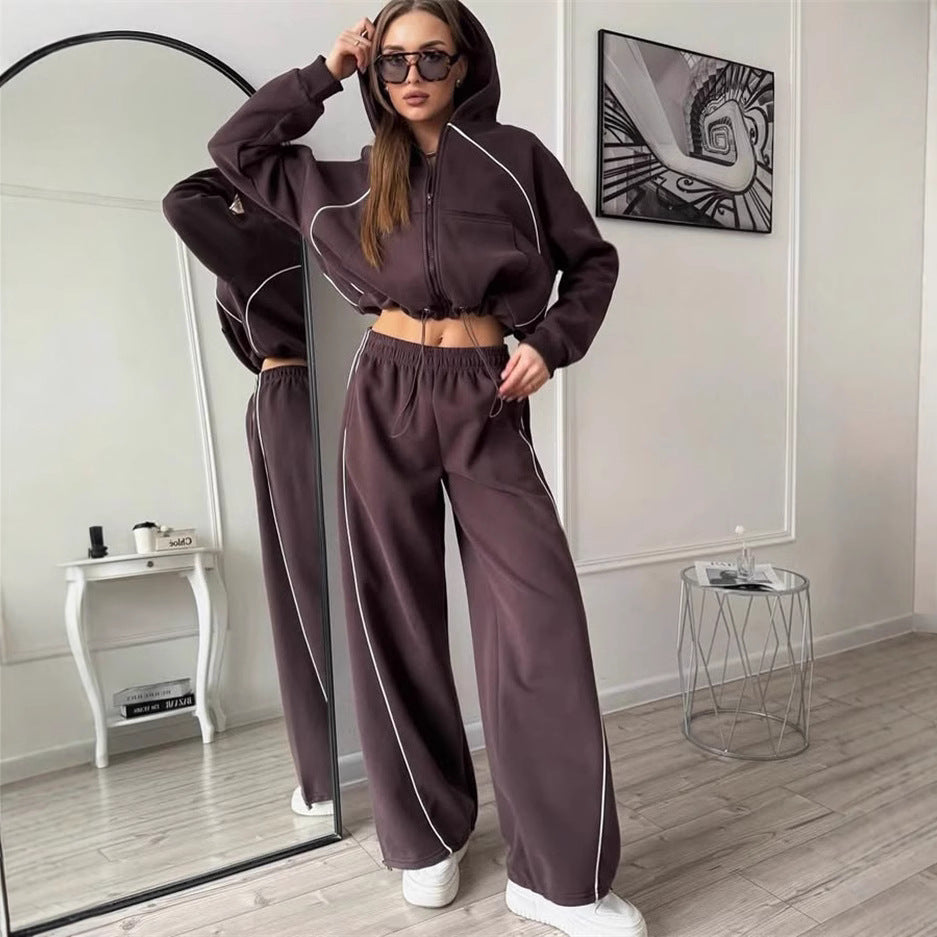 Damen sportlicher Kapuzenjacken- und Jogginghosen-Set mit modernem Design und praktischen Taschen R&B
