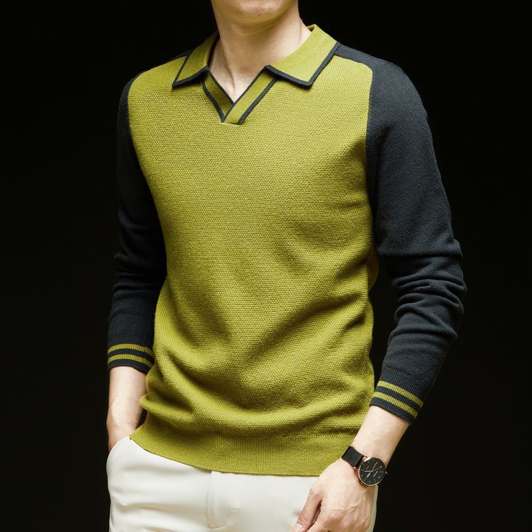 Herren Feinstrickpullover mit V-Ausschnitt und modischem Kontrastdesign R&B