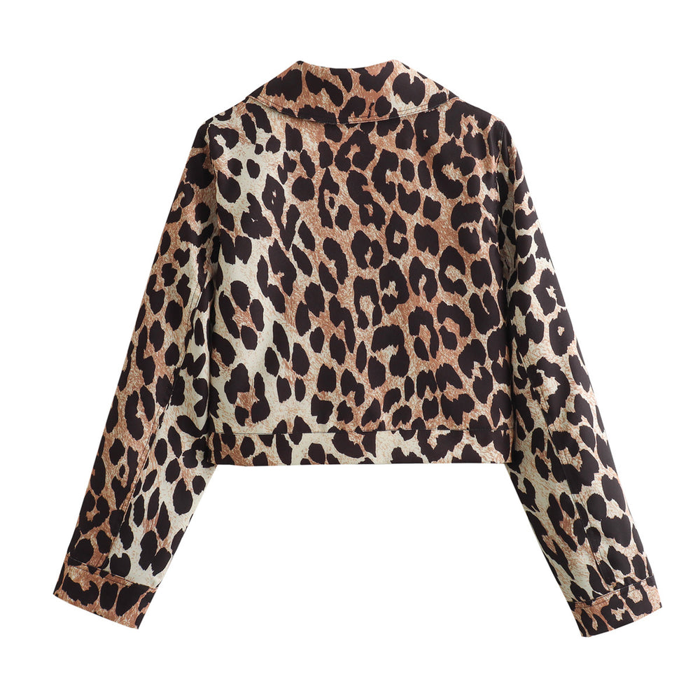 Damen cropped Wildlederjacke mit elegantem Leo-Print R&B
