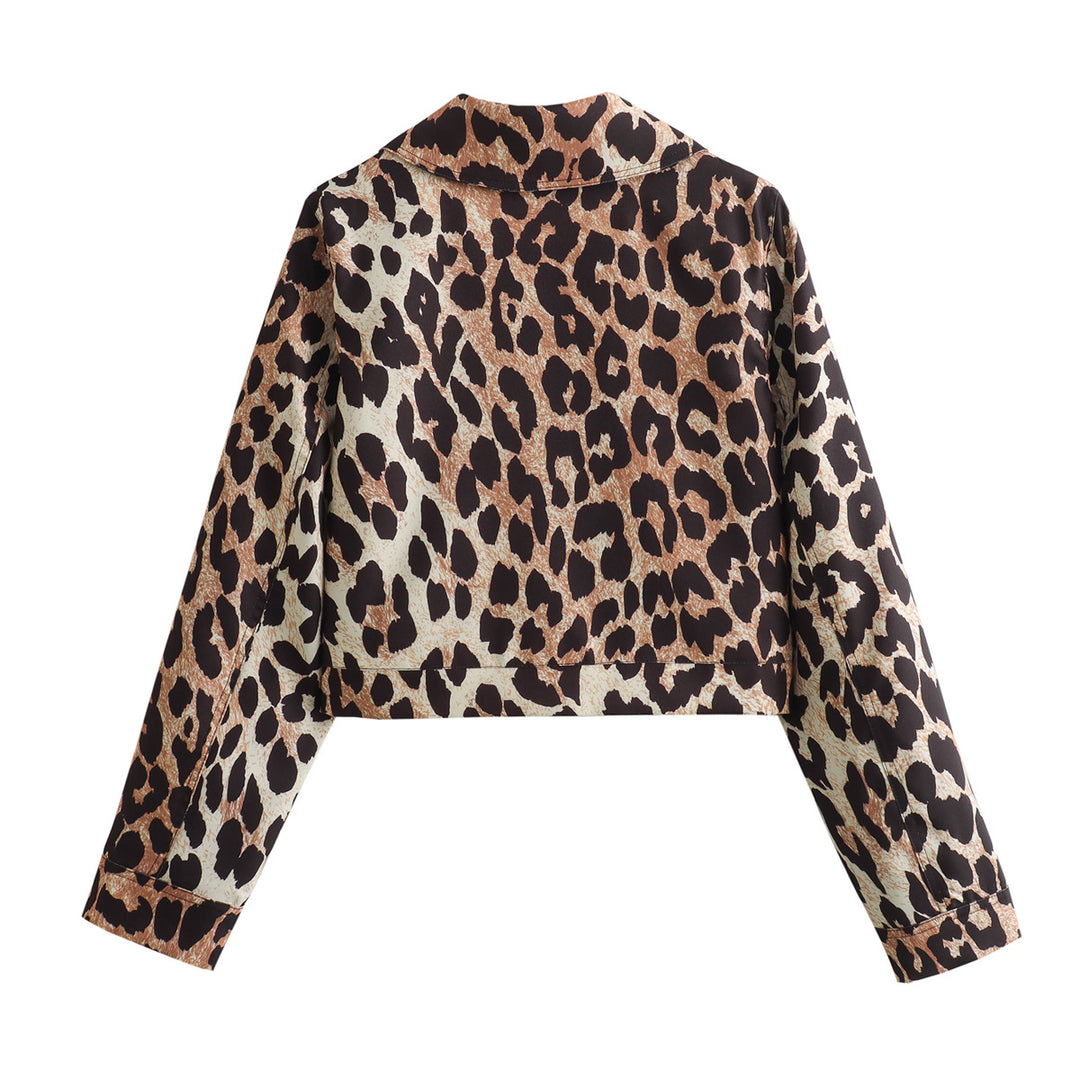 Damen cropped Wildlederjacke mit elegantem Leo-Print R&B