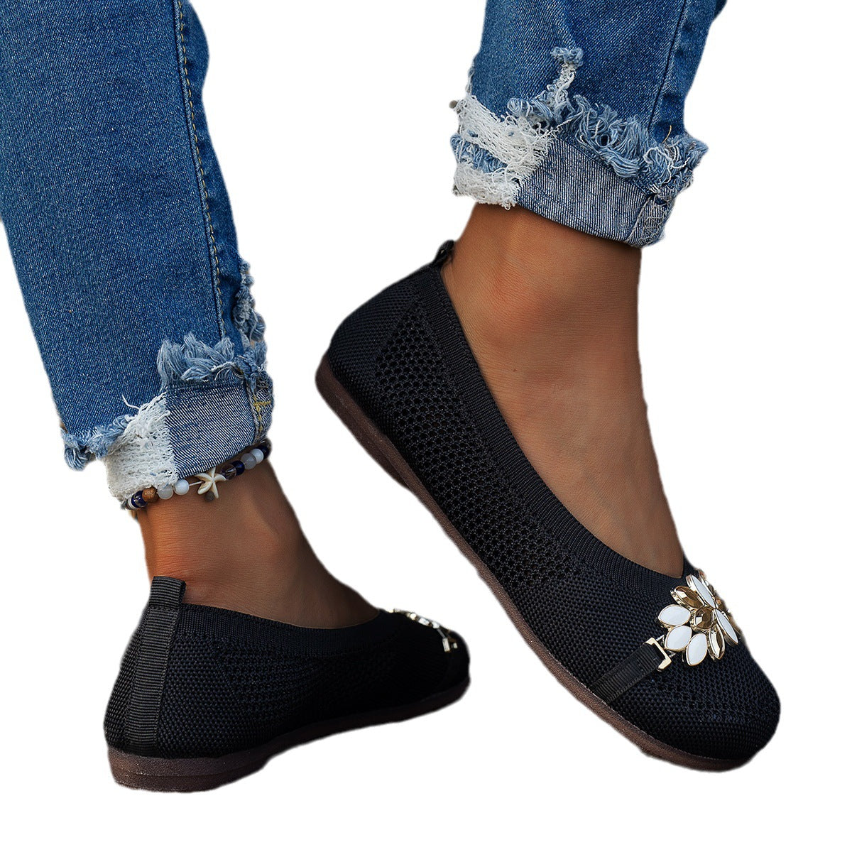 Damen Elegante und atmungsaktive Ballerinas mit floraler Verzierung