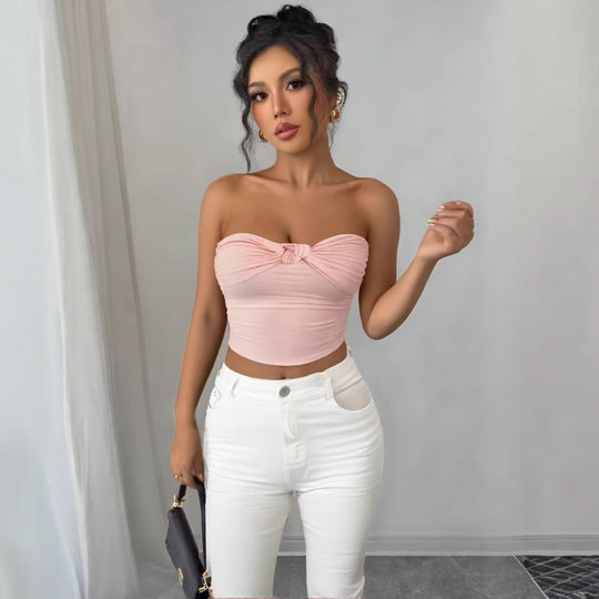 Damen Bandeau Crop-Top mit Knoten-Design R&B