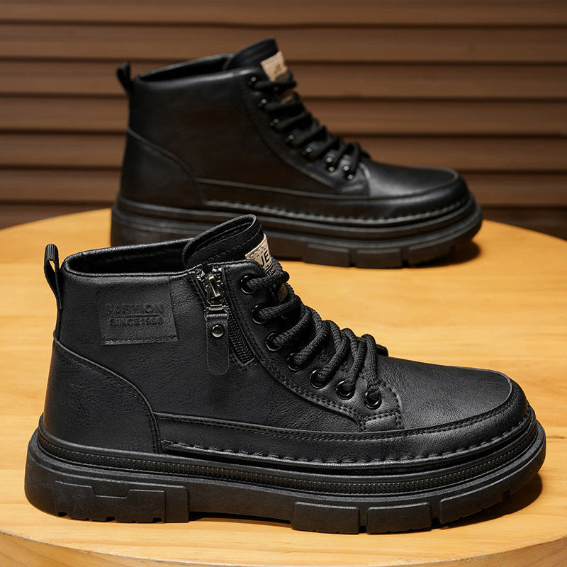 Damen Modische Schnürstiefel mit seitlichem Reißverschluss und robustem Profil