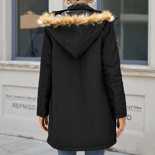 Damen modische Übergangsjacke mit abnehmbarem Kunstfellkragen und praktischen Reißverschlusstaschen R&B