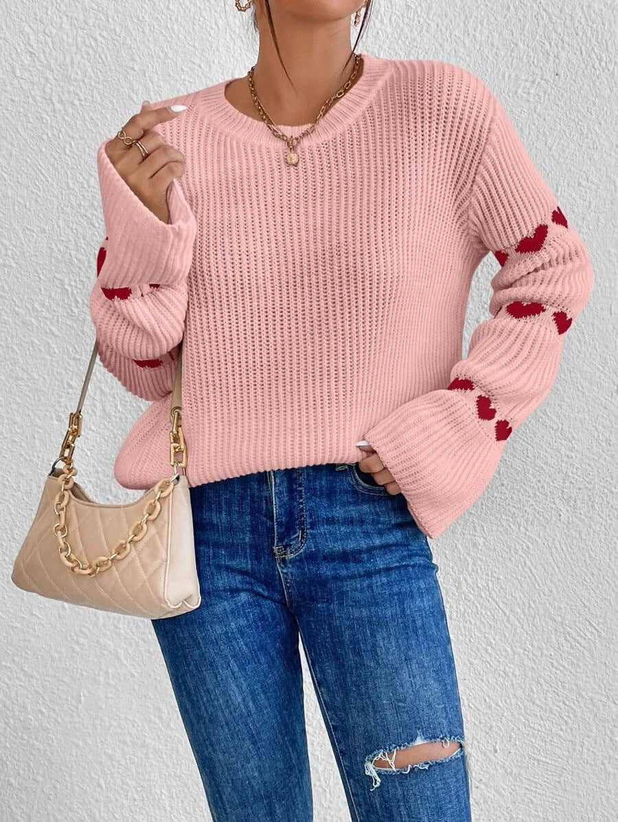 Damen kuscheliger Strickpullover mit modellierenden Ärmeln und Herzmotiv R&B