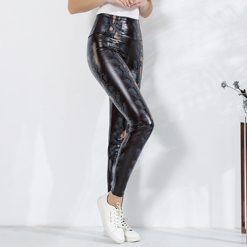 Damen Leggings im edlen Schlangenmuster mit hohem Bund R&B