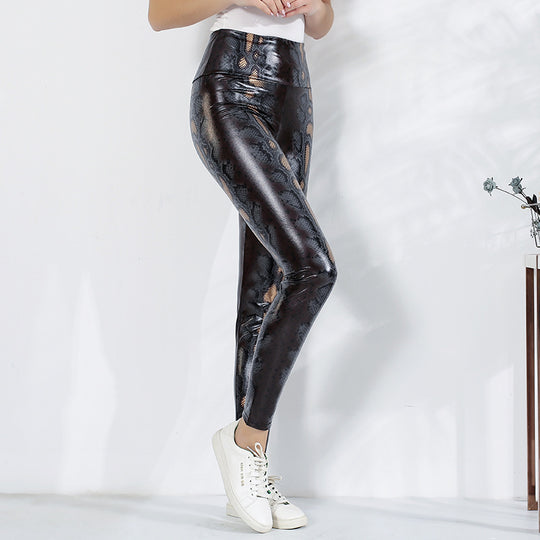 Damen Leggings im edlen Schlangenmuster mit hohem Bund R&B
