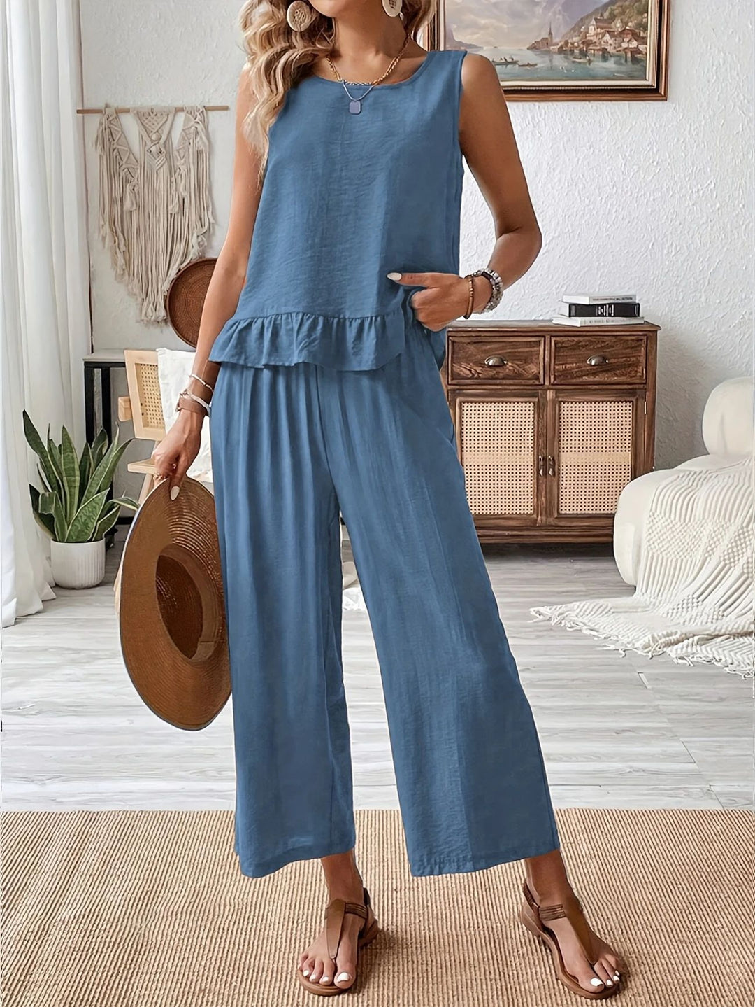 Damen luftiger Overall mit Rüschendetails R&B