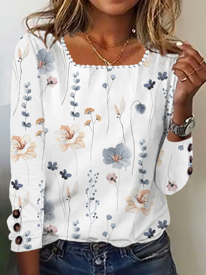 Damen Bluse mit floralem Druck und dekorativen Knopfdetails R&B