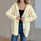 Damen Grobstrickjacke mit Kapuze und Zopfmuster R&B