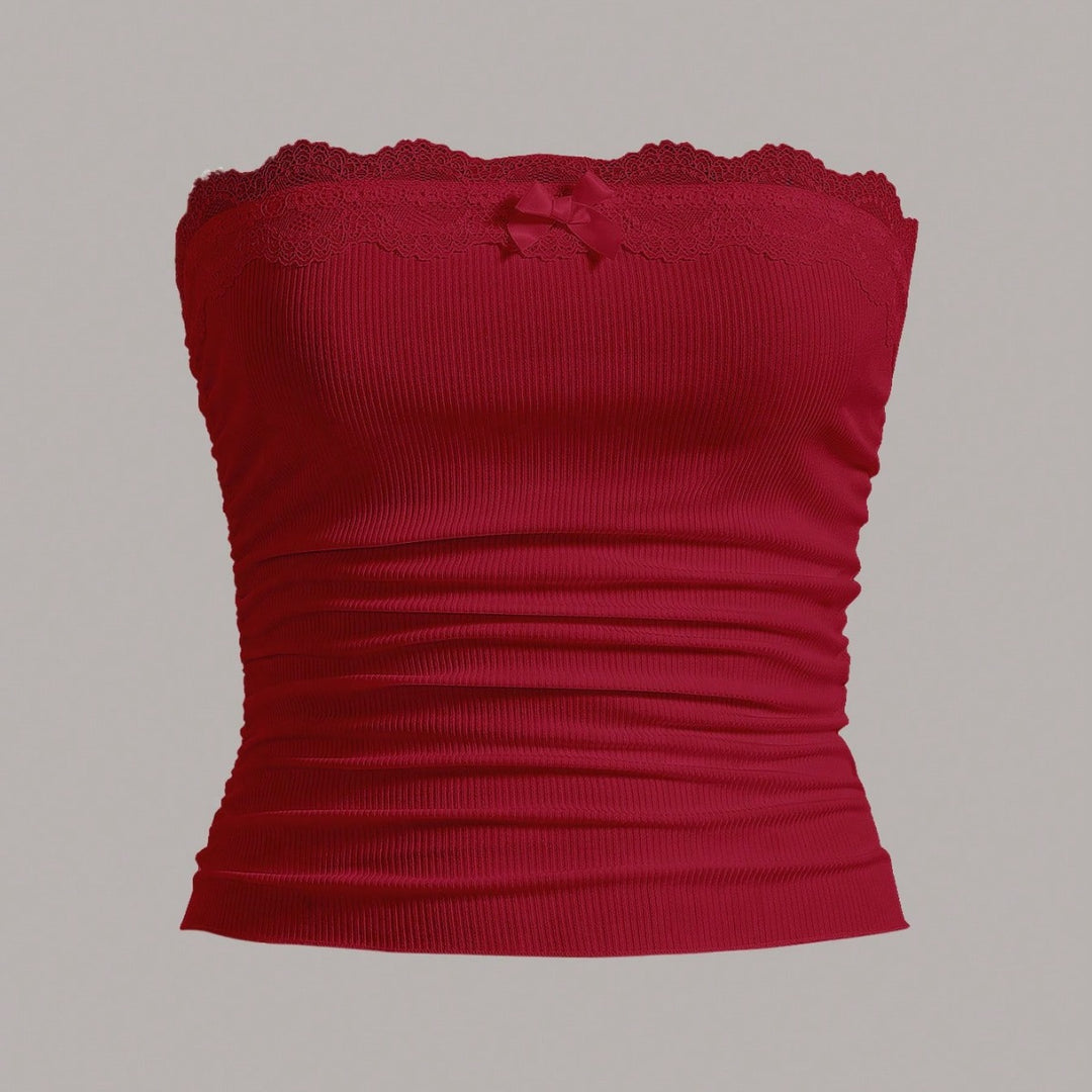 Damen Bandeau-Oberteil mit Spitzenbesatz und figurbetontem Schnitt R&B