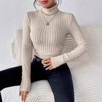 Damen Langarm Rollkragenpullover aus feinem Rippstrick R&B