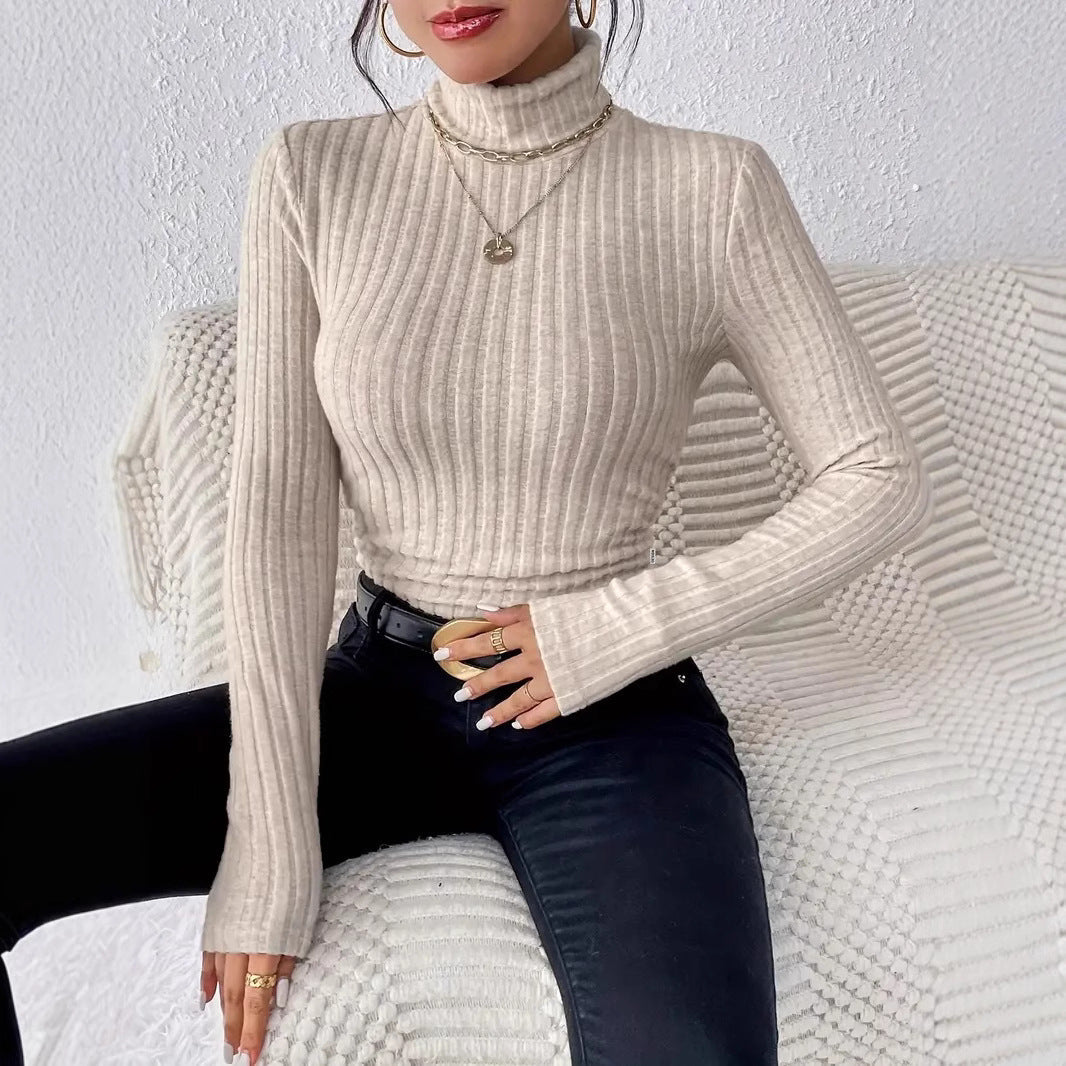 Damen Langarm Rollkragenpullover aus feinem Rippstrick R&B