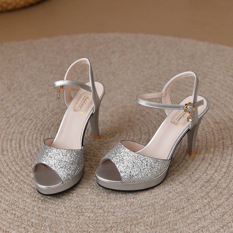 Damen glitzernde High Heelsandaletten mit elegantem Riemen R&B