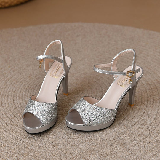 Damen glitzernde High Heelsandaletten mit elegantem Riemen R&B