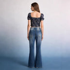 Damen Schlagjeans mit fransigem Saum