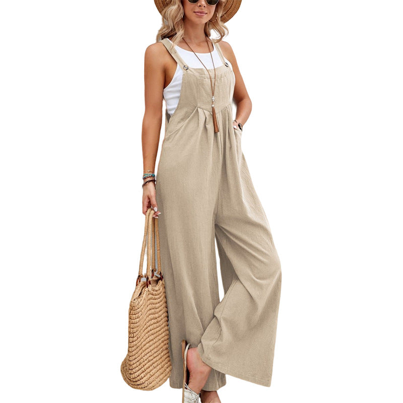 Damen Lässiger Jumpsuit mit weitem Bein und verstellbaren Trägern R&B