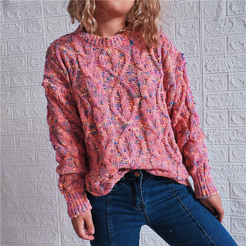 Damen grob gestrickter Pullover mit bunten Akzenten und lässigem Schnitt R&B