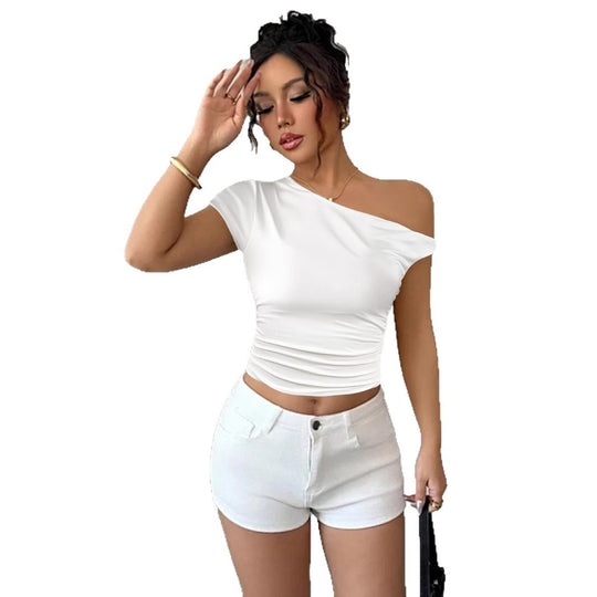 Damen Off-Shoulder Shirt mit Raffung und tailliertem Schnitt R&B
