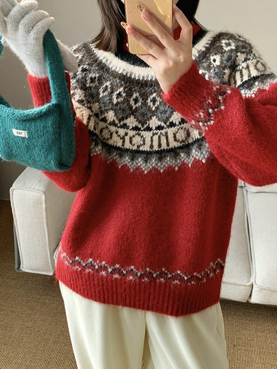 Damen Grobstrickpullover mit zeitgenössischen Norweger-Mustern R&B