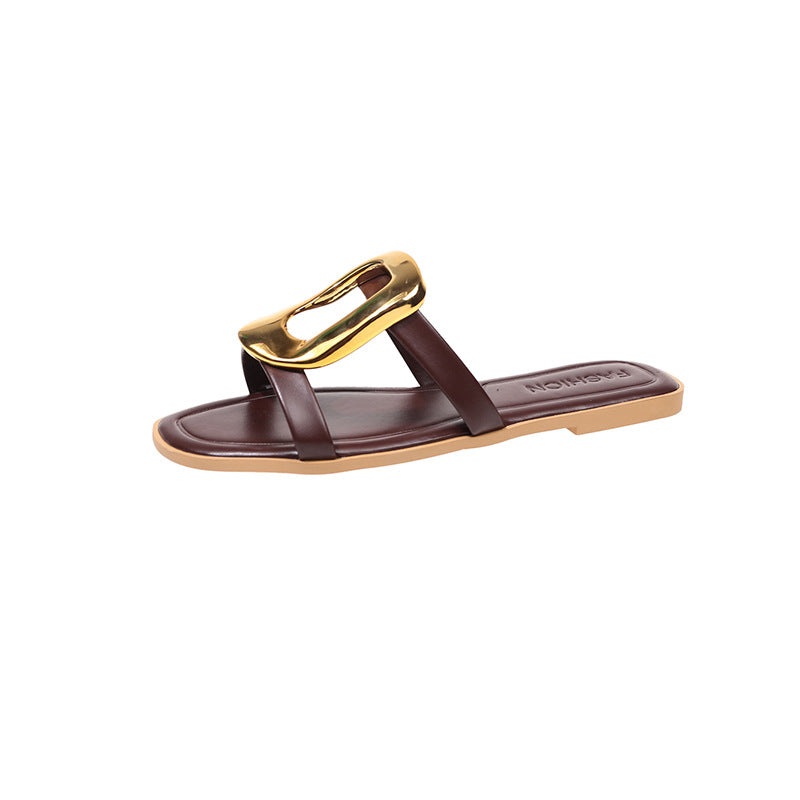 Damen modische Zehentrenner-Sandalen mit elegantem Metall-Detail R&B