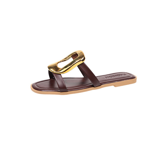 Damen modische Zehentrenner-Sandalen mit elegantem Metall-Detail R&B
