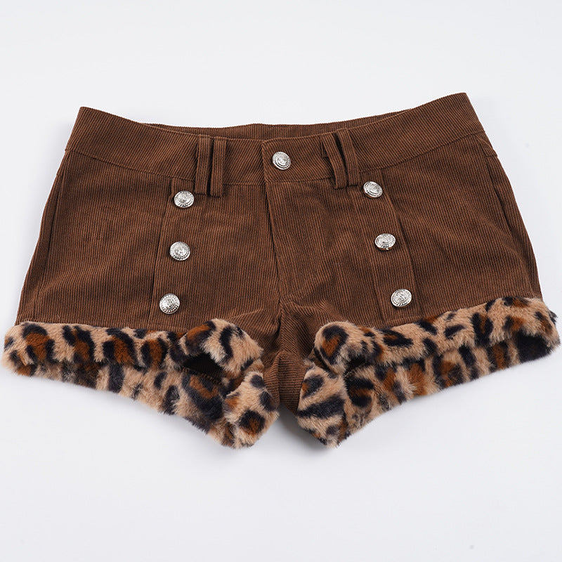 Damen Shorts mit eleganten Knopfdetails und trendigem Leopardenbesatz R&B