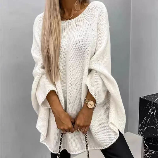 Damen Lockere Strick-Poncho mit weit geschnittenen Ärmeln R&B