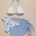 Damen Triangel-Bikini mit floralen Mustern und seitlichem Wickelelement R&B