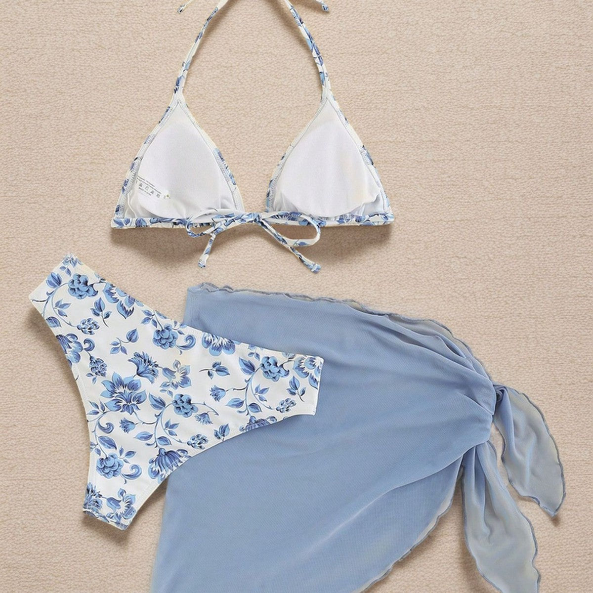 Damen Triangel-Bikini mit floralen Mustern und seitlichem Wickelelement R&B