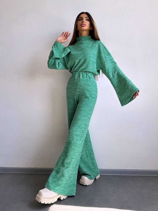 Damen Bequemer Sweat-Loungewear-Anzug mit weitem Schnitt und hohen Ärmeln R&B