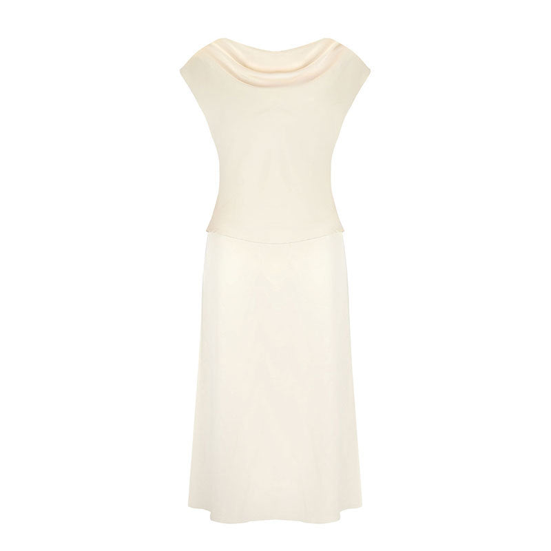 Damen elegantes Abendkleid mit fließendem Stoff und raffiniertem Halsausschnitt R&B