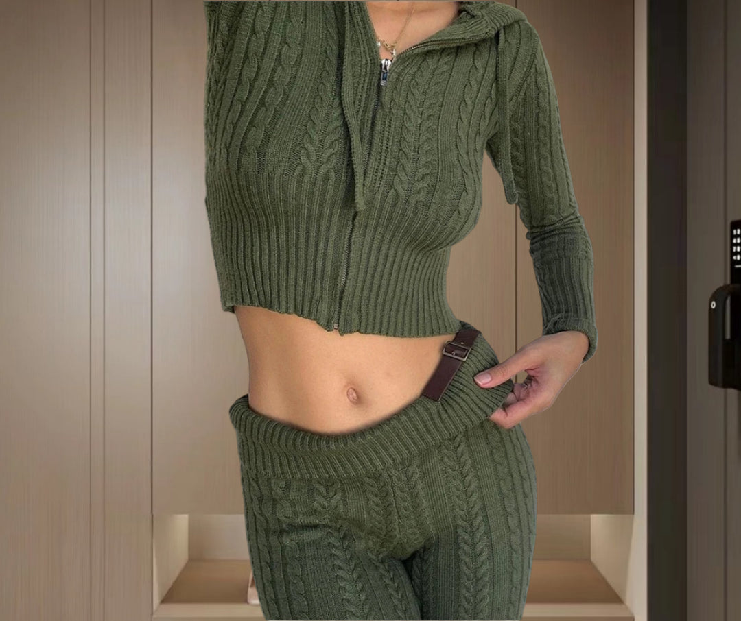 Damen Strickanzug mit Reißverschluss und weitem Bein R&B