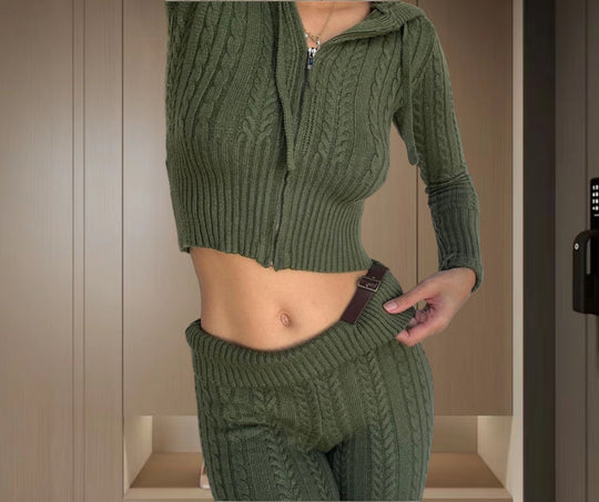 Damen Strickanzug mit Reißverschluss und weitem Bein R&B