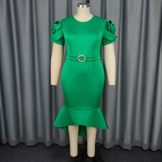 Damen figurbetontes Abendkleid mit Rüschensäumen und schickem Gürtel R&B