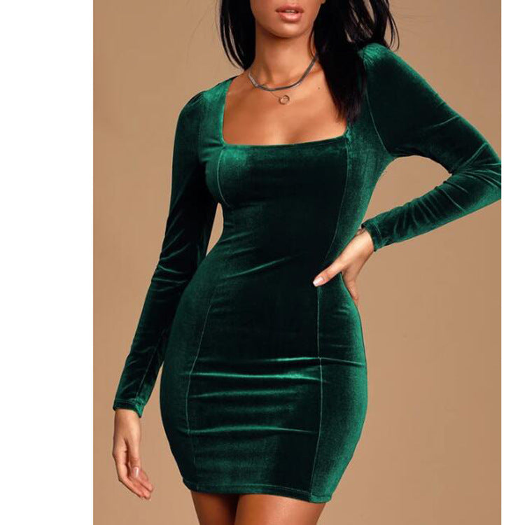 Damen Samtiges Mini-Kleid mit langen Ärmeln und tiefem Dekolleté R&B
