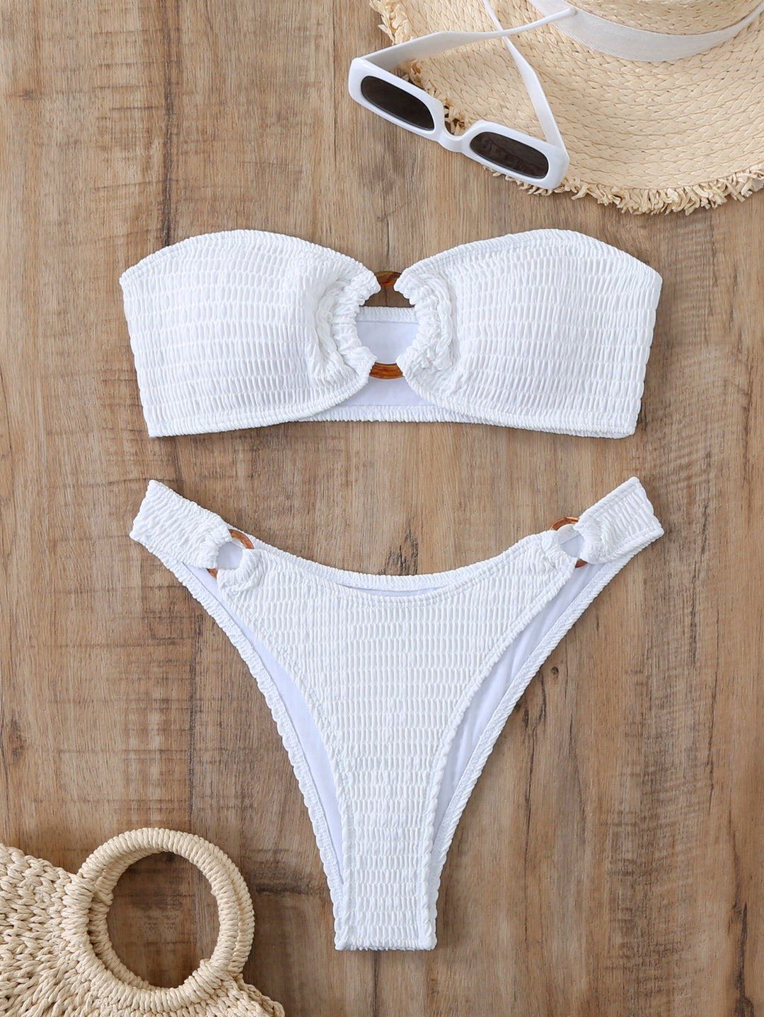 Damen Bikini-Set mit strukturiertem Bustier-Oberteil und hochgeschnittenen Bottoms R&B