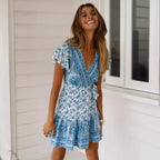 Damen Wickelkleid mit floralem Design und Rüschendetails R&B
