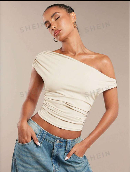 Damen Asymmetrisches Crop-Top mit elegantem Wellendesign und raffiniertem Schnitt R&B