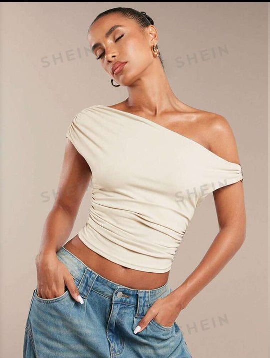 Damen Asymmetrisches Crop-Top mit elegantem Wellendesign und raffiniertem Schnitt R&B