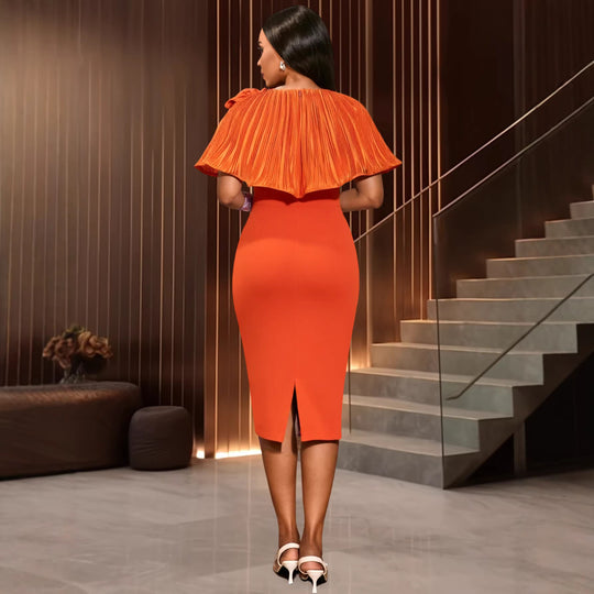 Damen figurbetontes Cocktailkleid mit drapiertem Volant und floraler Applikation R&B