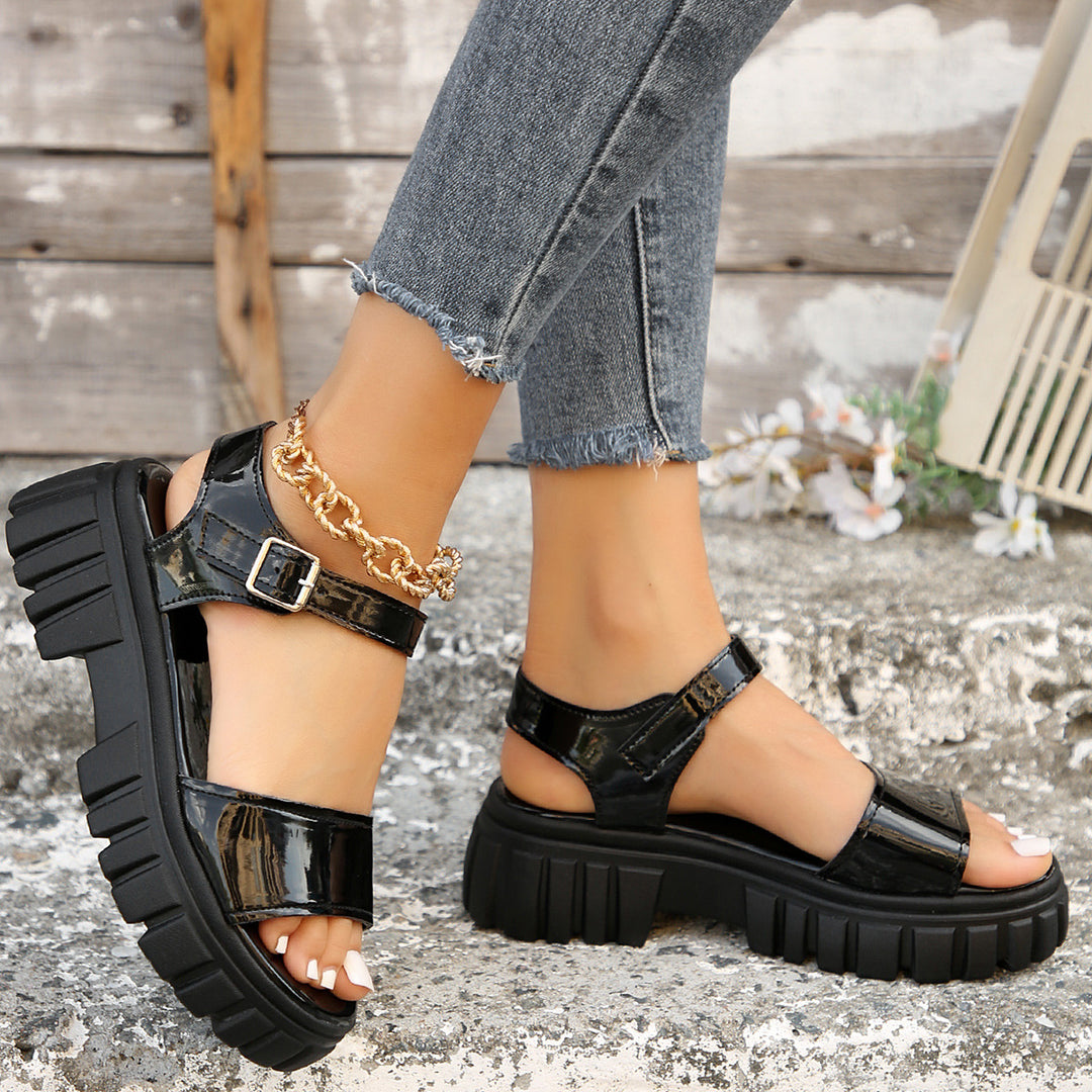 Damen modische Plateau-Sandalen mit verstellbarem Riemen und dämpfender Sohle R&B