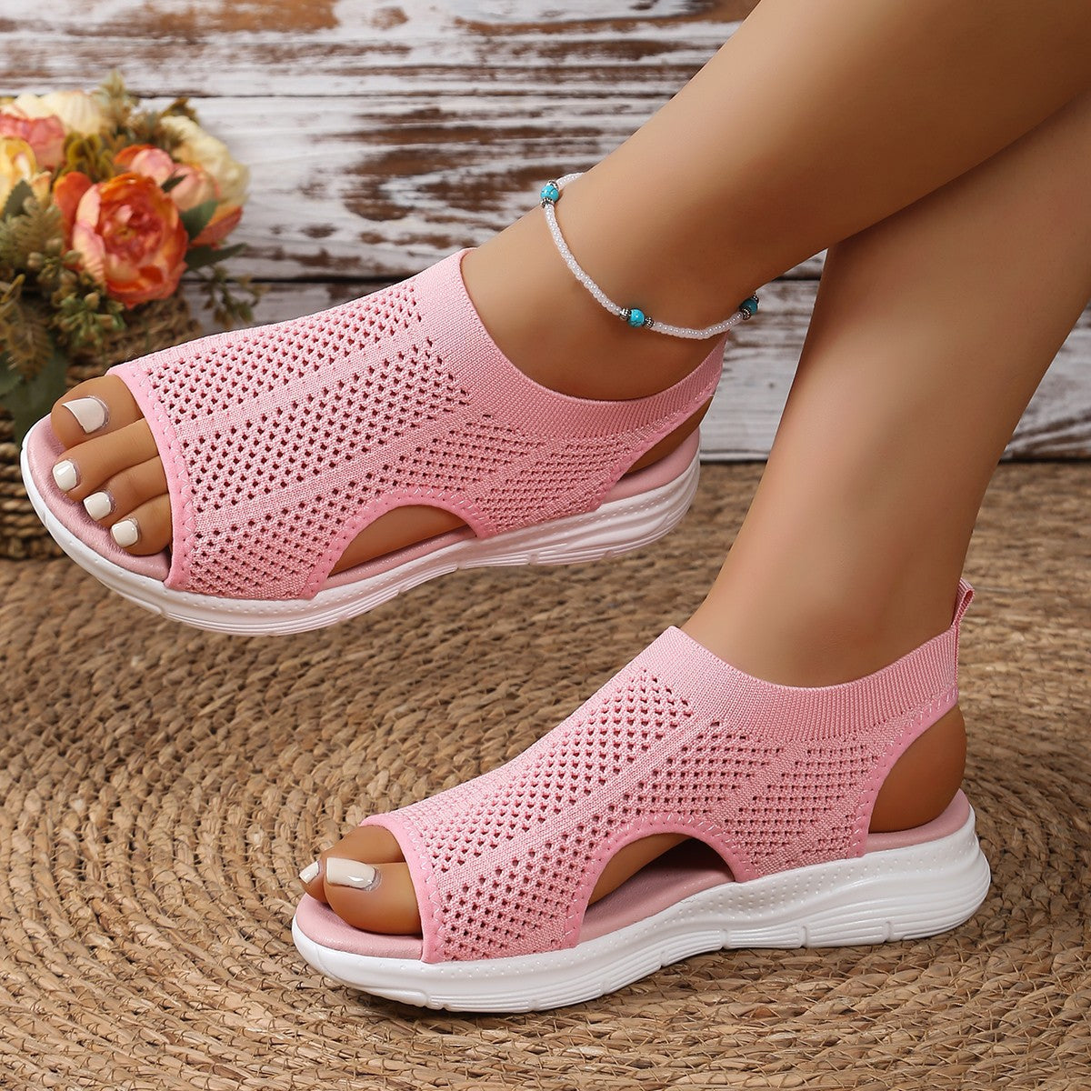 Damen atmungsaktive Badeschuhe mit rutschfester Sohle und elastischem Knöchelansatz R&B